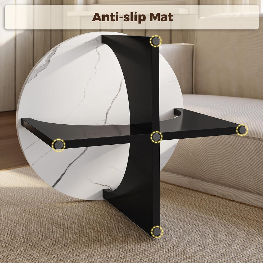 LIKIMIO Nesting Coffee Tables Set of 2, 31.5" Round Tables, Marble White