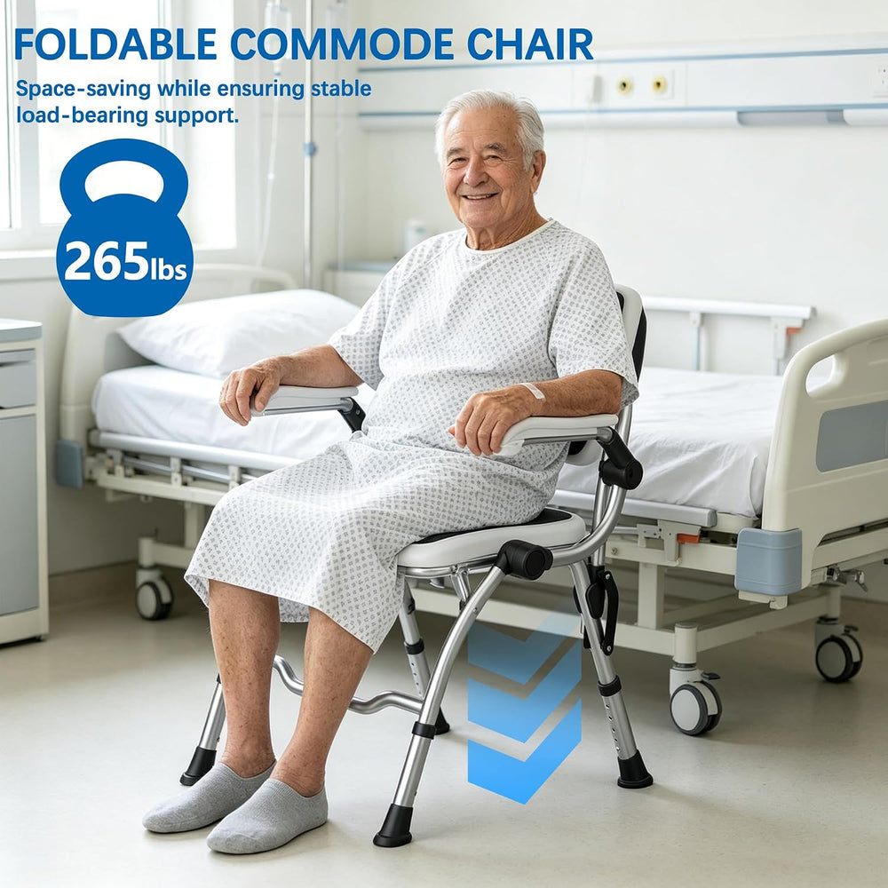3 in 1 Folding Bedside Commode Chair, Shower Chair for Inside Shower