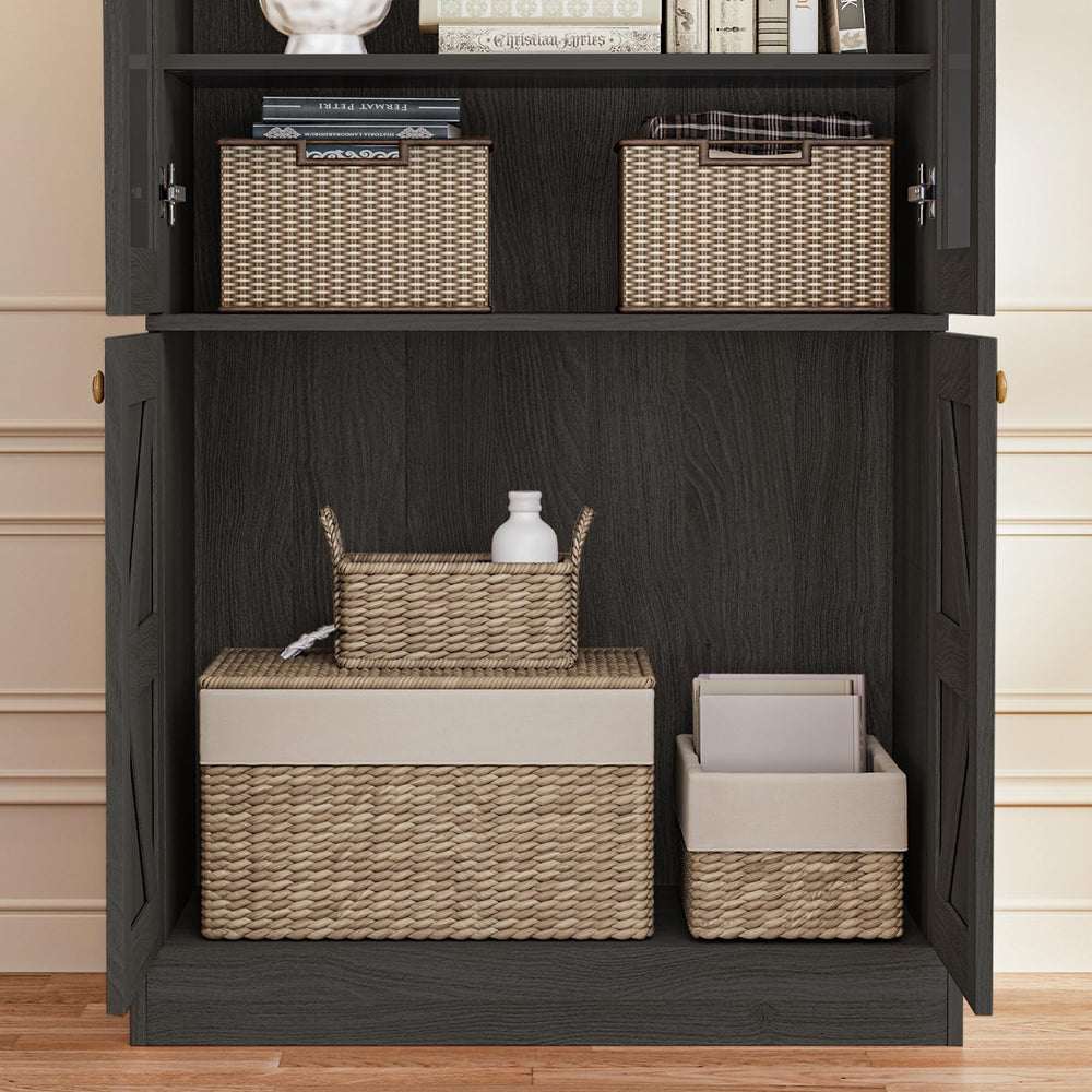 Vyre 71" Tall Farmhouse Kitchen Pantry, Large Storage Cabinets with Glas...