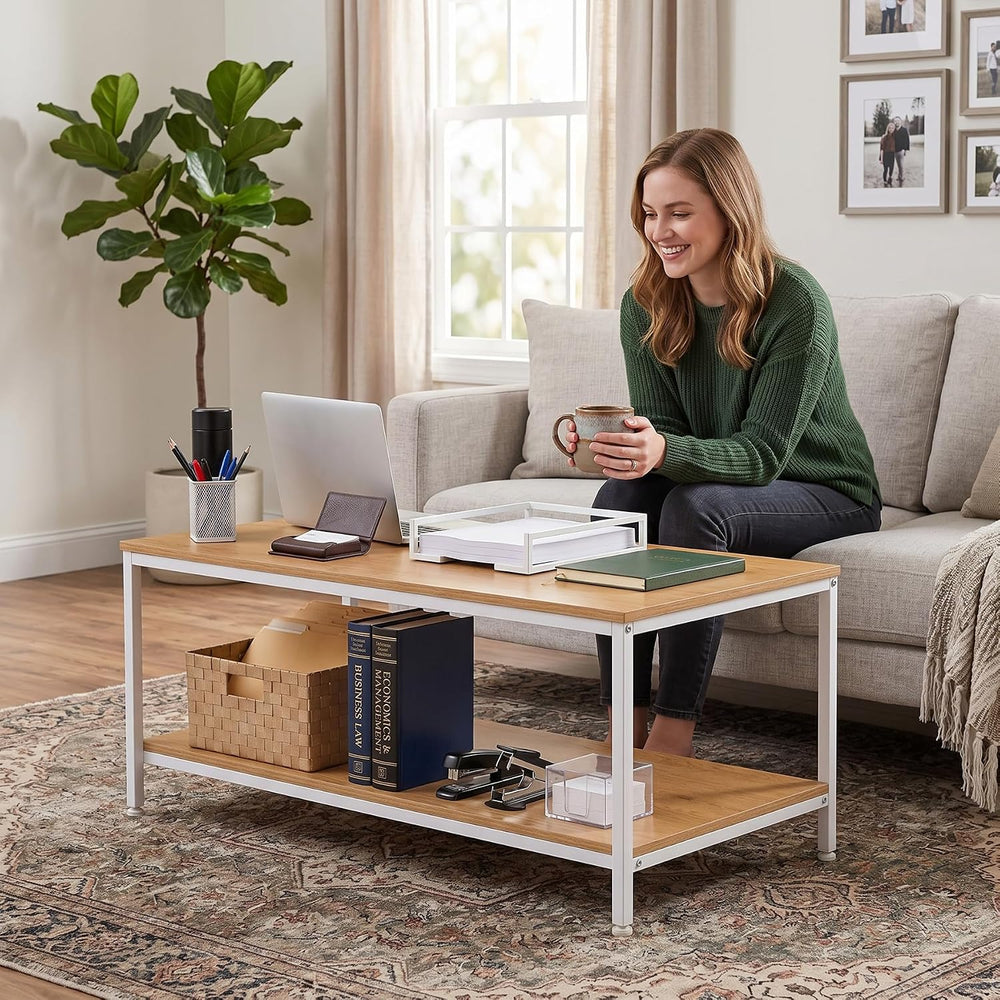 SUPER DEAL 2-Tier Coffee Table with Storage Shelf for Small Apartment Living ...