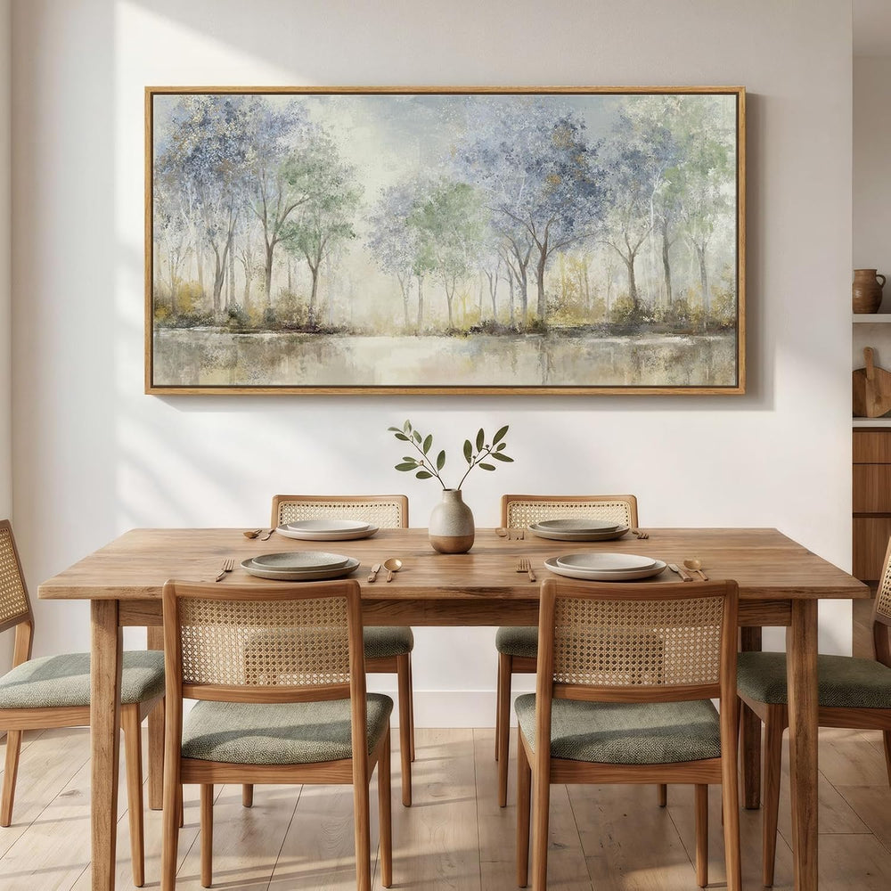 Framed Abstract Neutral Forest Landscape Wall Art for Living Room, 60x30 In