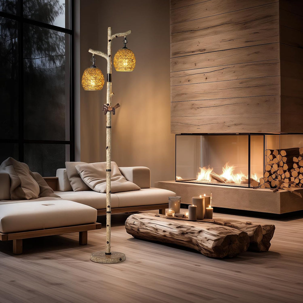 Scenekoy 68.5" Rustic Floor lamp with Remote Control, Bird Nest Lantern