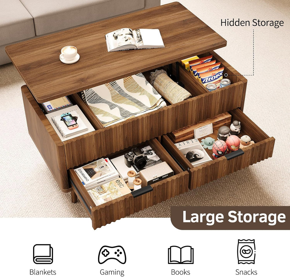 Lift Top Coffee Table with Storage, Living Room Coffee Table with 2 Drawers