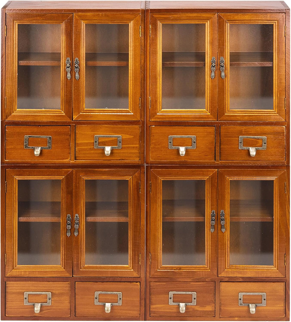 Stackable Modular Set of 4 Mini Cupboards - 8-Drawer Pantry Storage Cabinet -...