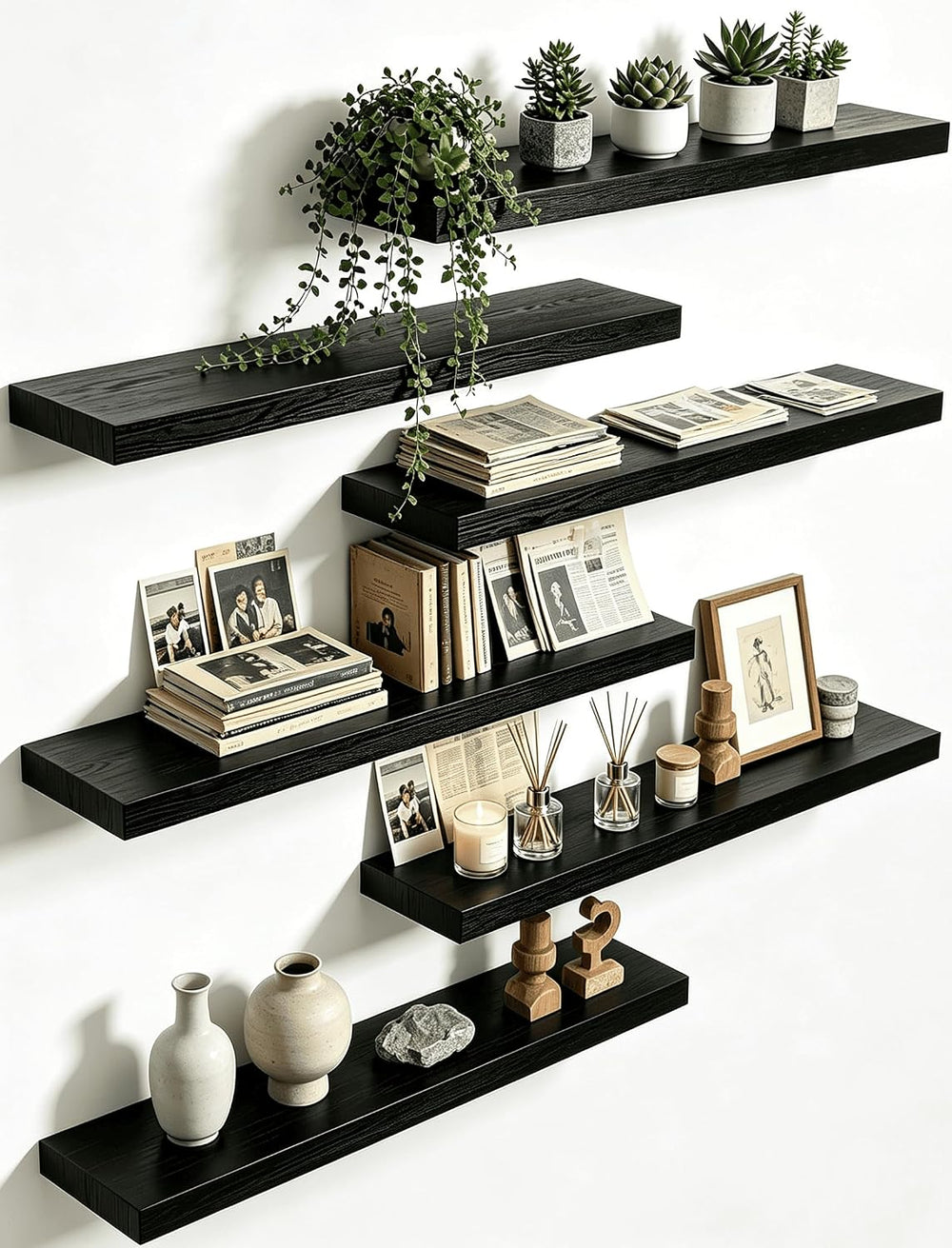 PHPH Wood Floating Shelves for Wall, Wooden Wall Shelves for Bedroom, Set of ...