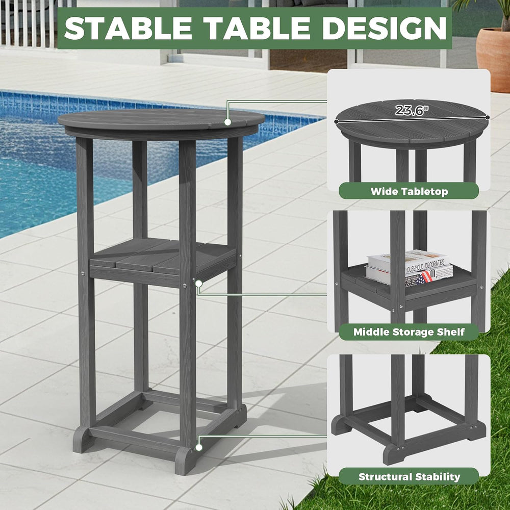 Outdoor Bistro Bar Set, Patio High Top Table and Bar Height Tall Adirondack C...
