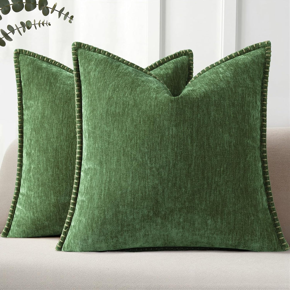Pallene Chenille Soft Moss Green Throw Pillow Cover 24x24 Set of 2