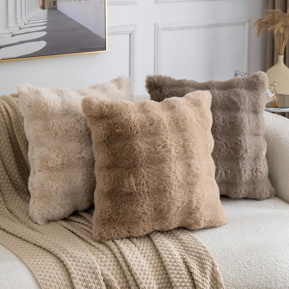 MADIZZ Pack of 2 Thick Plush Faux Wool Throw Pillow Covers Soft Boho Throw Pi...