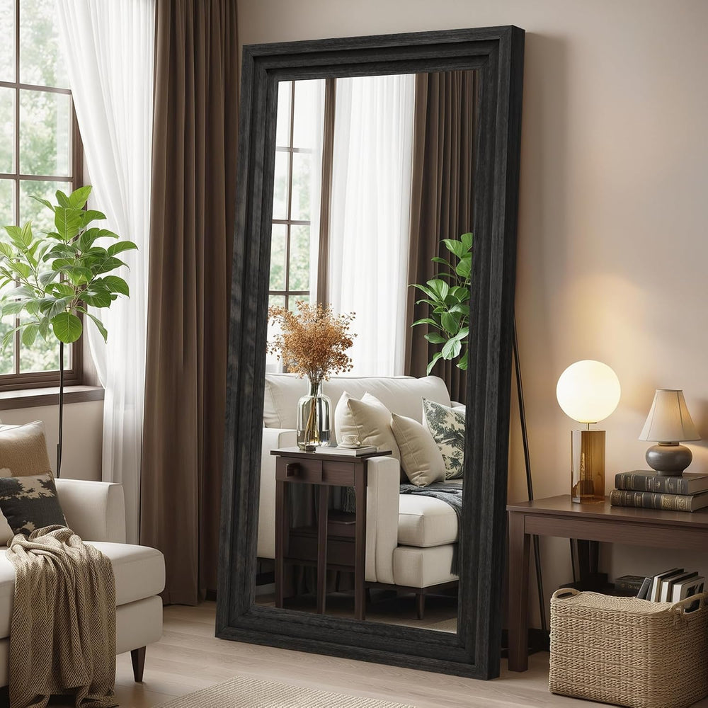Wood Full Length Mirror 71"x30", Large Solid Wood Frame Floor Mirror