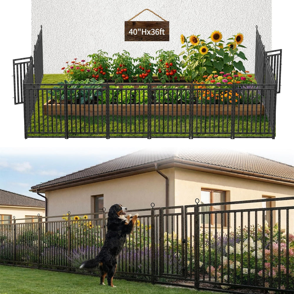 Decorative Garden Fence Metal Dog Fence Outdoor, 40in (H) x 36ft (L), 14 Pane...