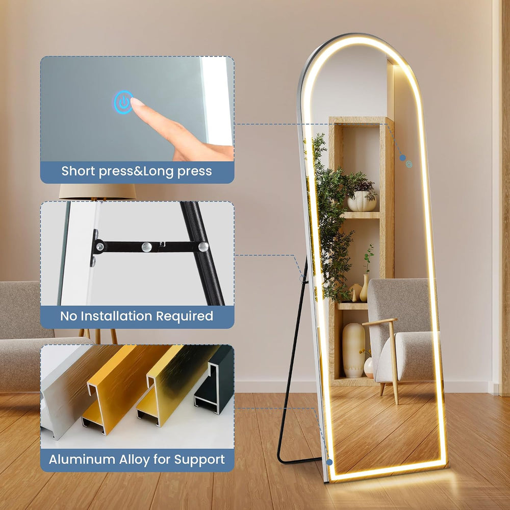 DUMOS Arched Full Length Mirror Lighted, 20"x63" LED Floor Standing...