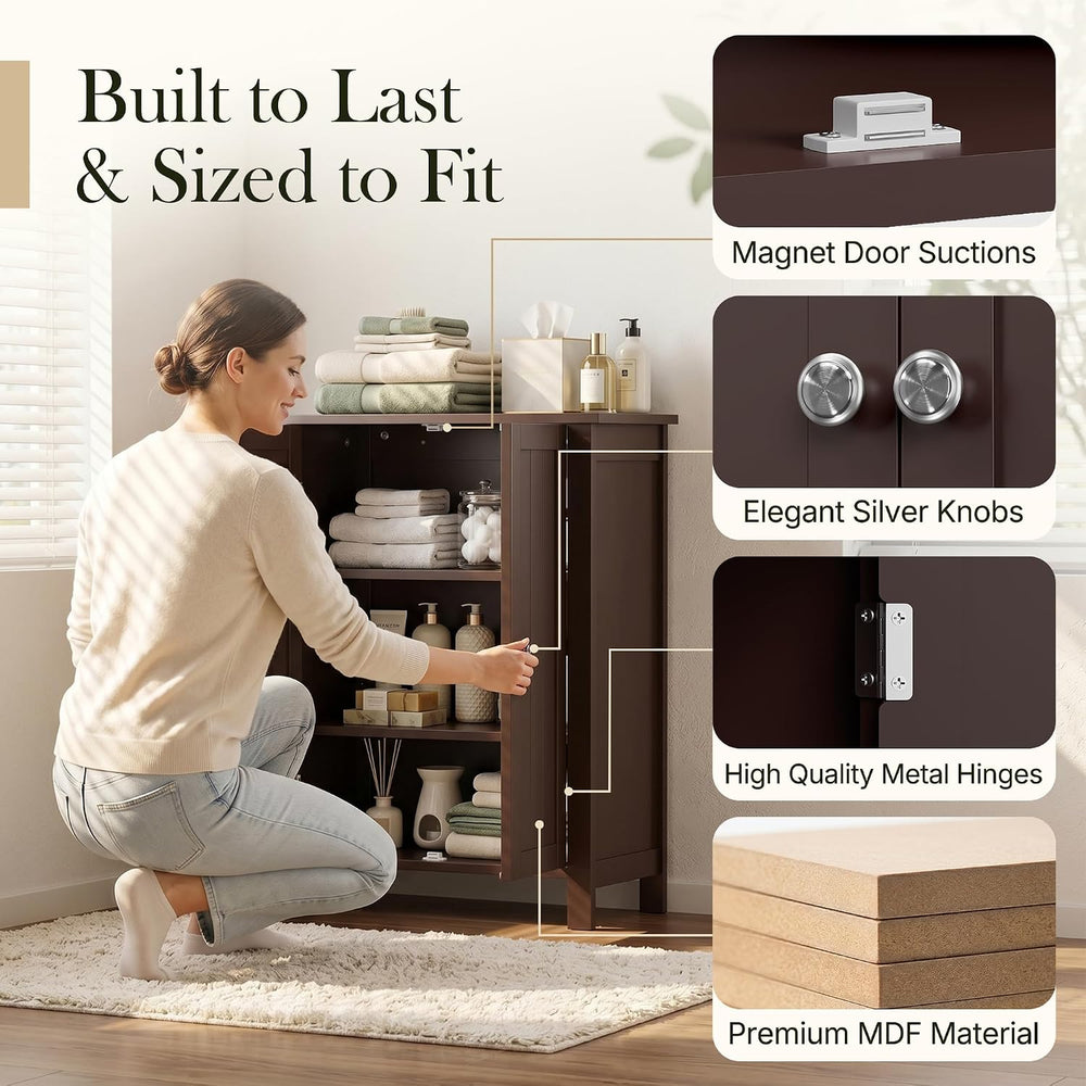 SUPER DEAL Modern Bathroom Floor Storage Cabinet with Adjustable Shelf and Do...