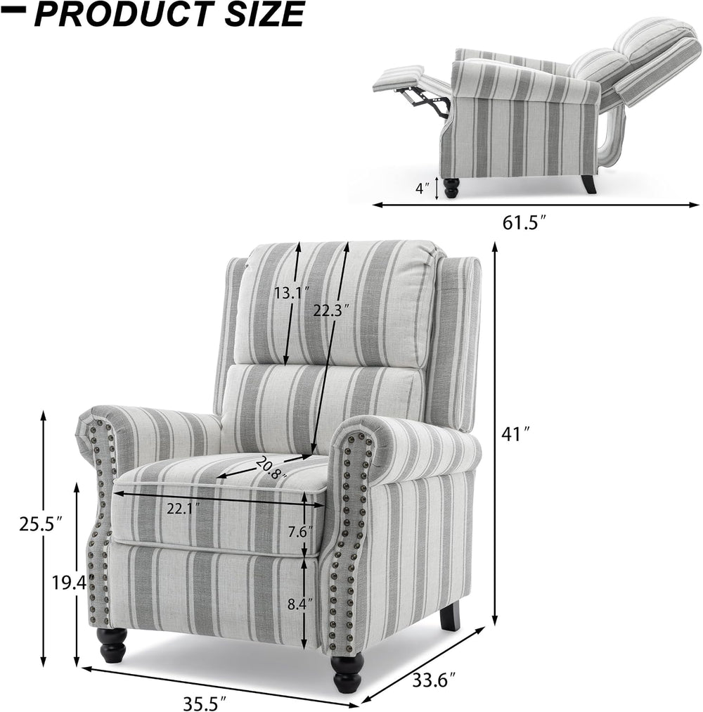 Recliner Chair, Modern Pushback Armchair, Stripe Grey, Set of 1