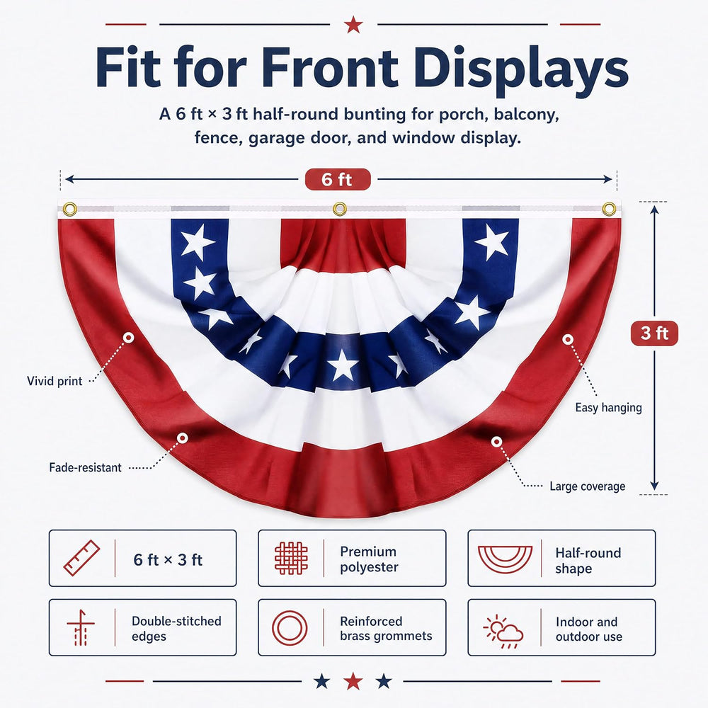 4 Pack USA Pleated Fan Flags - 6x3 FT Large American Flag Bunting for Outside...
