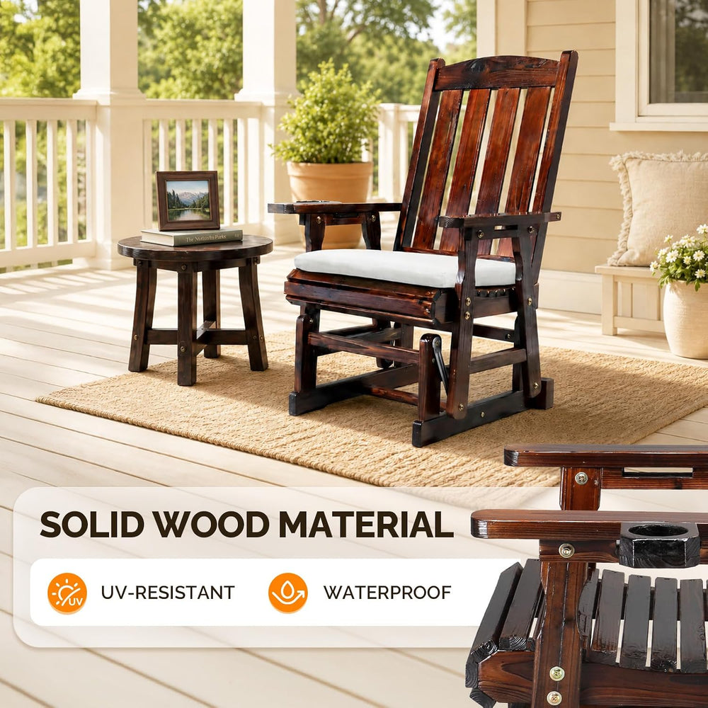VINGLI Wooden Patio Glider with Cushion, Heavy Duty 600 LBS Outdoor Glider wi...