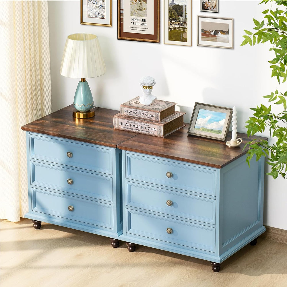 Joaxswe 24" Wide Farmhouse Night Stand,Large End Table with 3 Drawers &a...