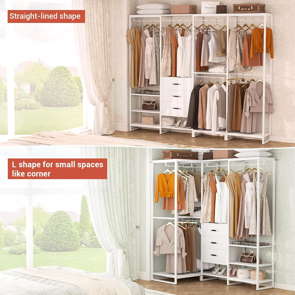 Aheaplus Wood Clothes Rack Wardrobe Closets for Hanging Clothes Heavy Duty Ga...