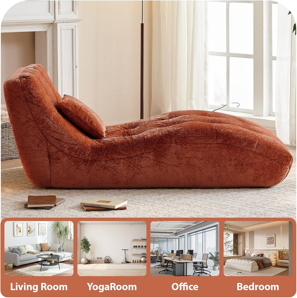 Chaise Lounge Chair with Curved Back, Modern Upholstered Recliner Sofa, Tufte...