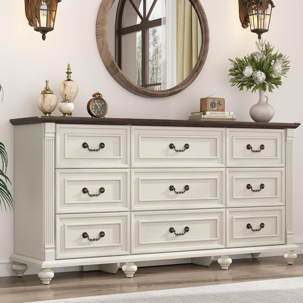 St.Mandyu Farmhouse 9 Drawer Dresser for Bedroom with 6 Gourd Feet and Roman ...