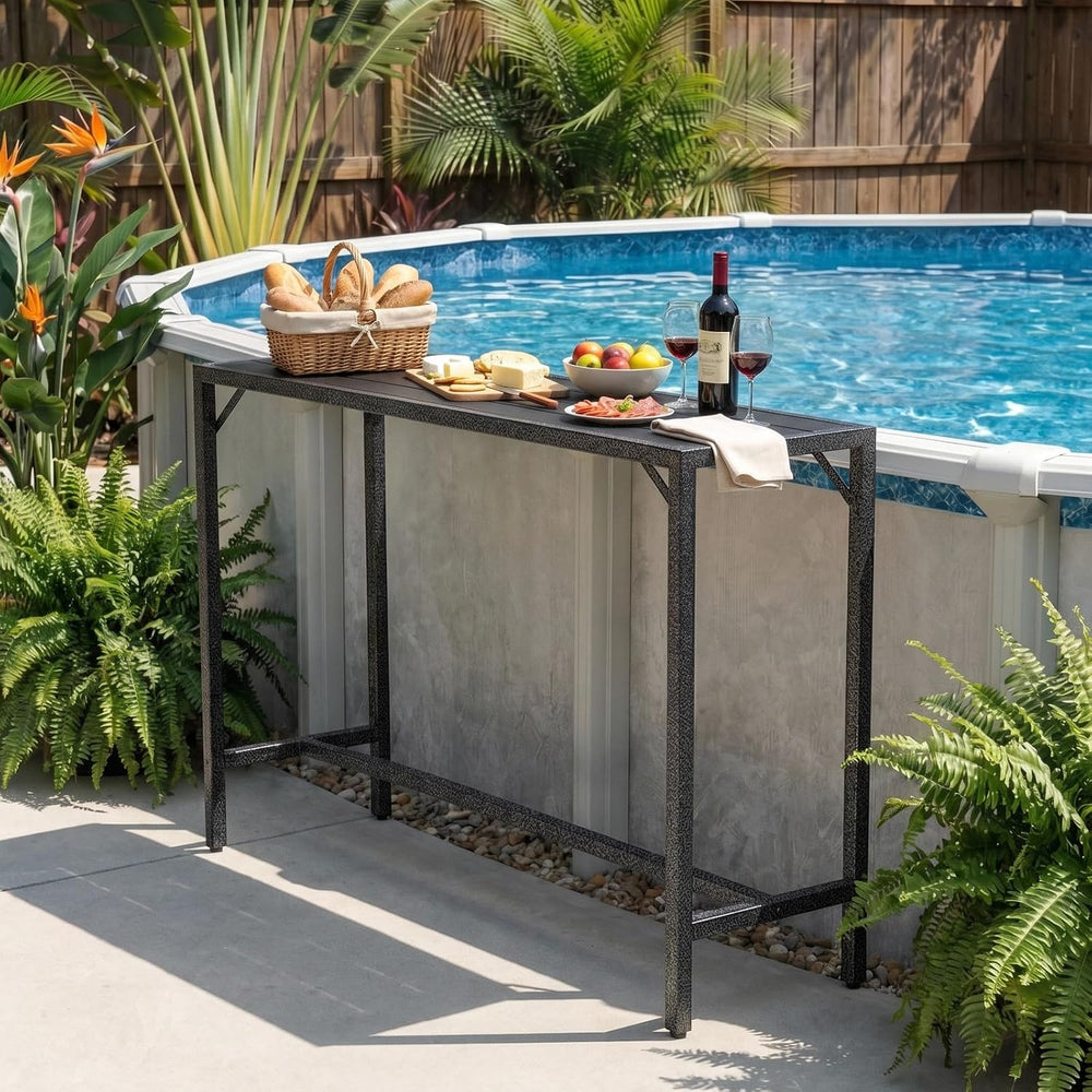 TLSUNNY 55" Patio Bar Table, Sturdy Outdoor Counter Height Table, Black