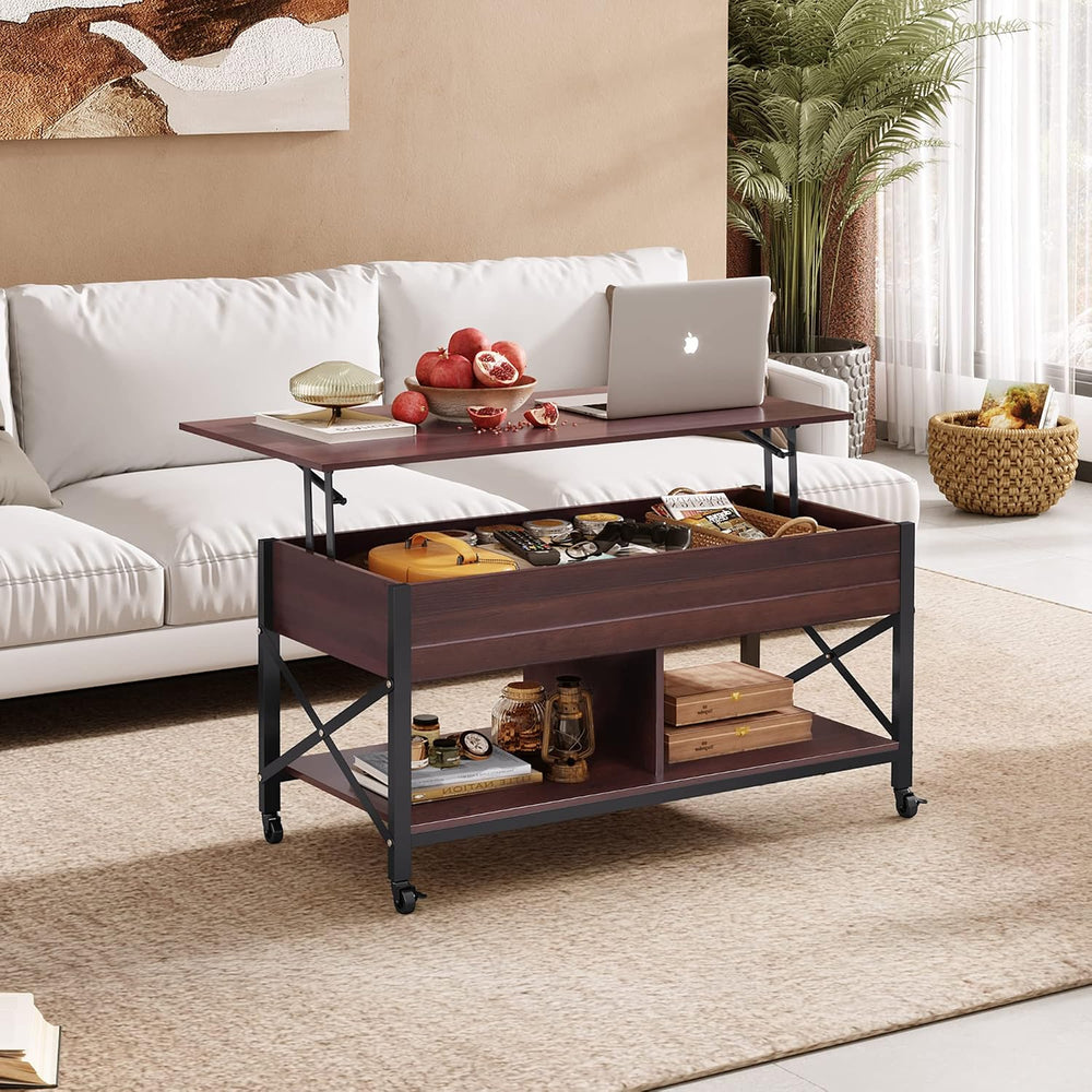 WLIVE Coffee Table Espresso, 41.3" Lift Top Coffee Table with 4 Wheels