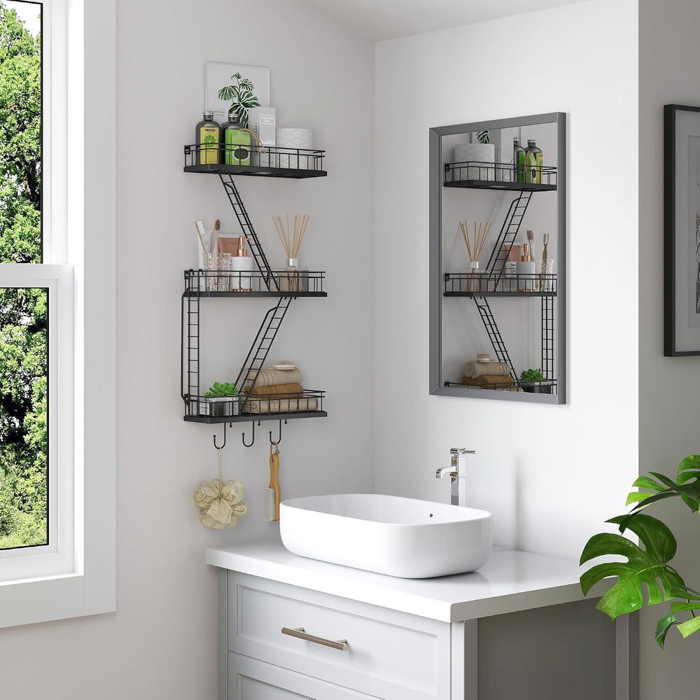 Fire Escape Wall Shelf Black, Fire Escape Ladder 3 Story Shelf Wall Storage, ...