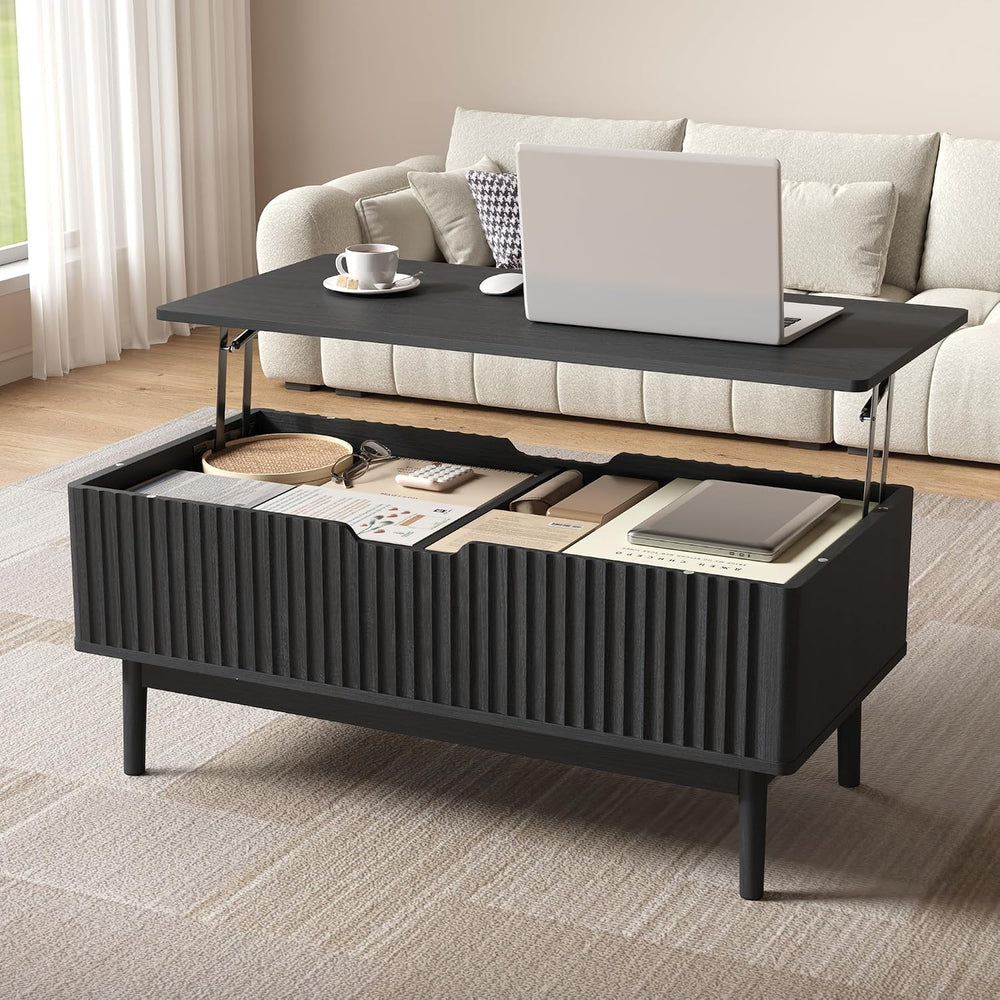 39” Fluted Lift Top Coffee Table with Storage, Black