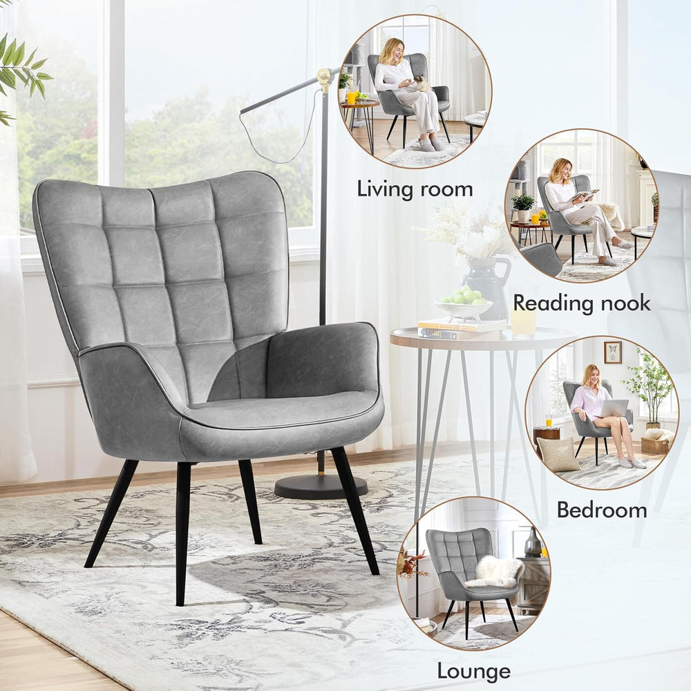 Yaheetech Faux Leather Accent Chair for Living Room Gray