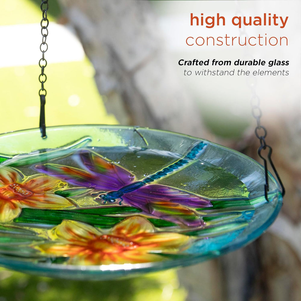 Alpine Corporation KBD158 Outdoor Hanging Glass Bird Feeder and Birdbath, Flo...