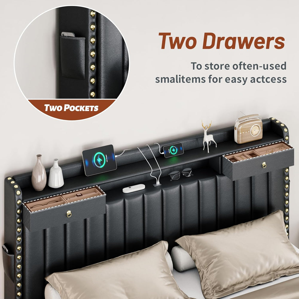 CypBed King Size Bed Frame with Headboard & 4-Storage Drawers, Upholstered