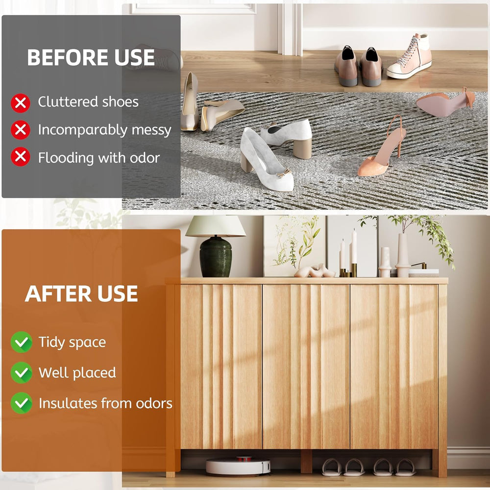 Vlsrka Shoe Storage Cabinet with 3 Doors and Adjustable Shelves