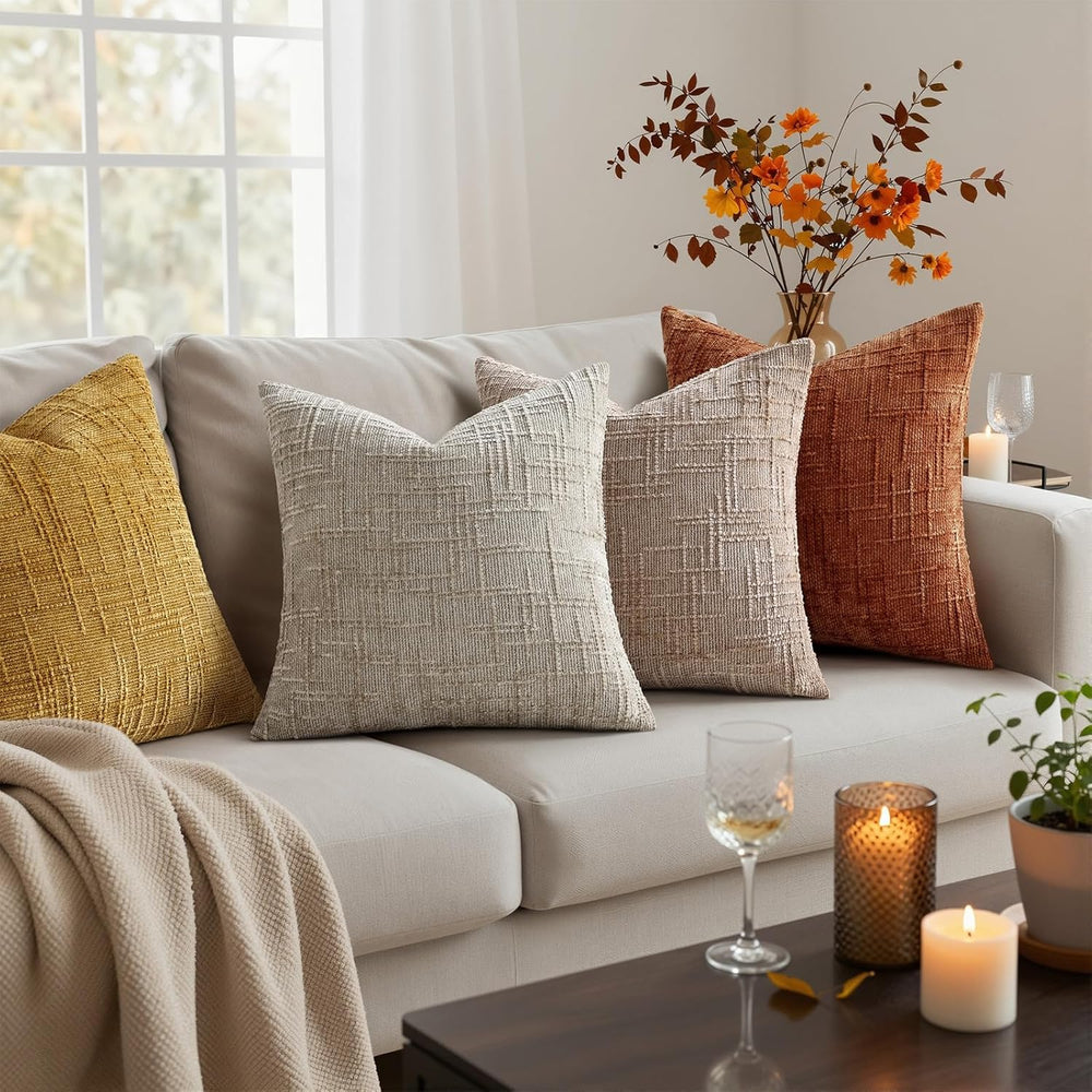 Pallene Light Brown Textured Chenille Throw Pillow Covers 24x24 Set of 2