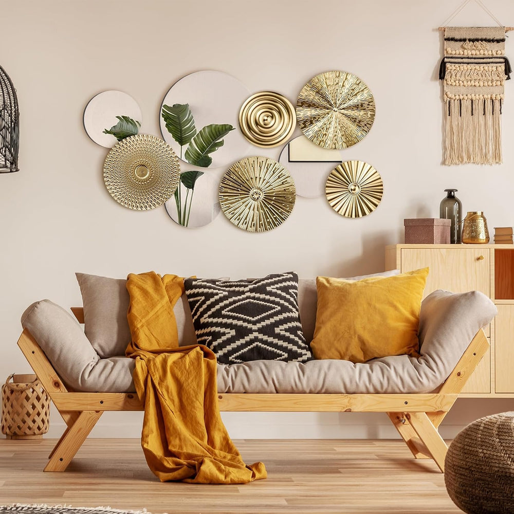 Blulu 9 Pcs Gold Mirror Wall Decor Metal Round