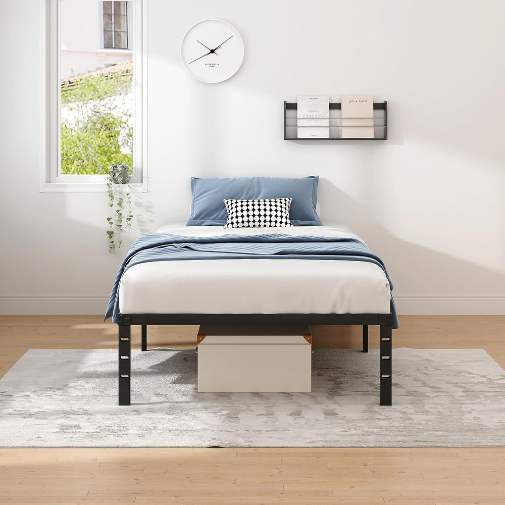 NEW JETO Metal Bed Frame,Twin Size Bed Frame with Storage Space,18 Inch
