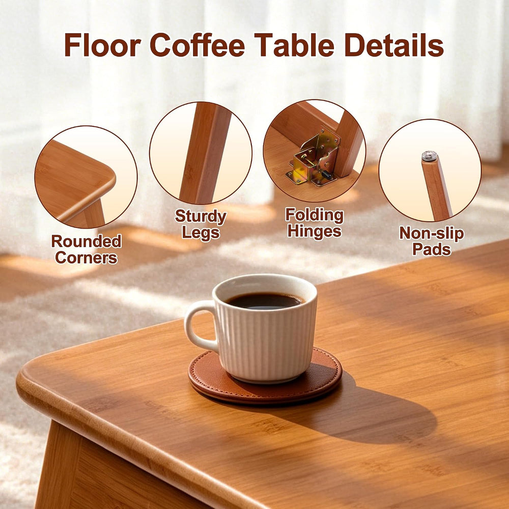 Folding Coffee Table, Japanese Bamboo Low Table for Living Room