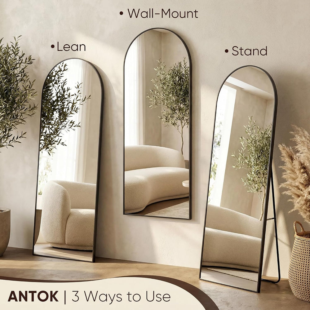 Antok 76" x34” Arched Full Length Mirror, Floor Mirror with Stand,Black