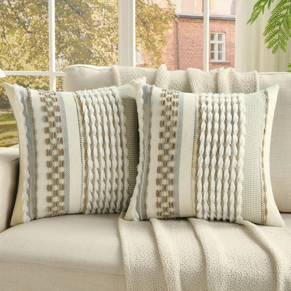 FUTEI 2 Pack Tufted Throw Pillow Covers Covers 18x18 Inch,Grey+Brown