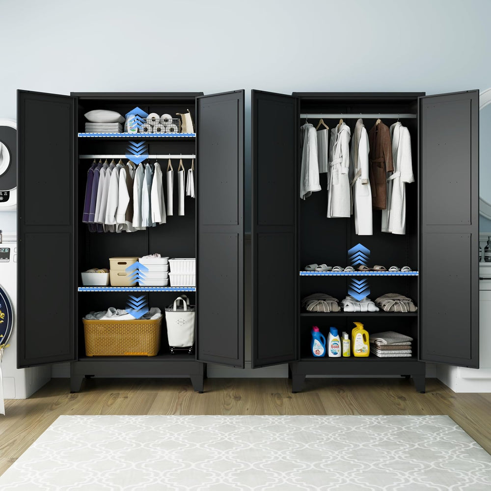 71" Metal Wardrobe Closet Clothing Storage Cabinet with Hanging Rod
