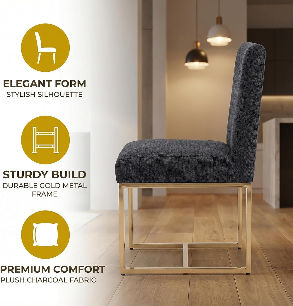 VESCASA Linen Upholstered Dining Chairs Set of 2, Mid Century Modern Padded C...