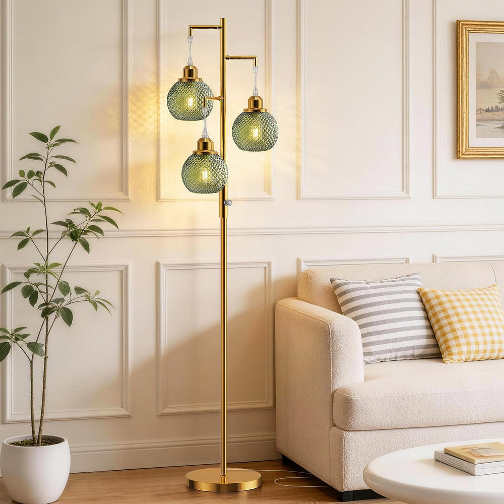 Modern Glass Floor Lamps for Living Room, 3 Lights Standing Lamp, Green