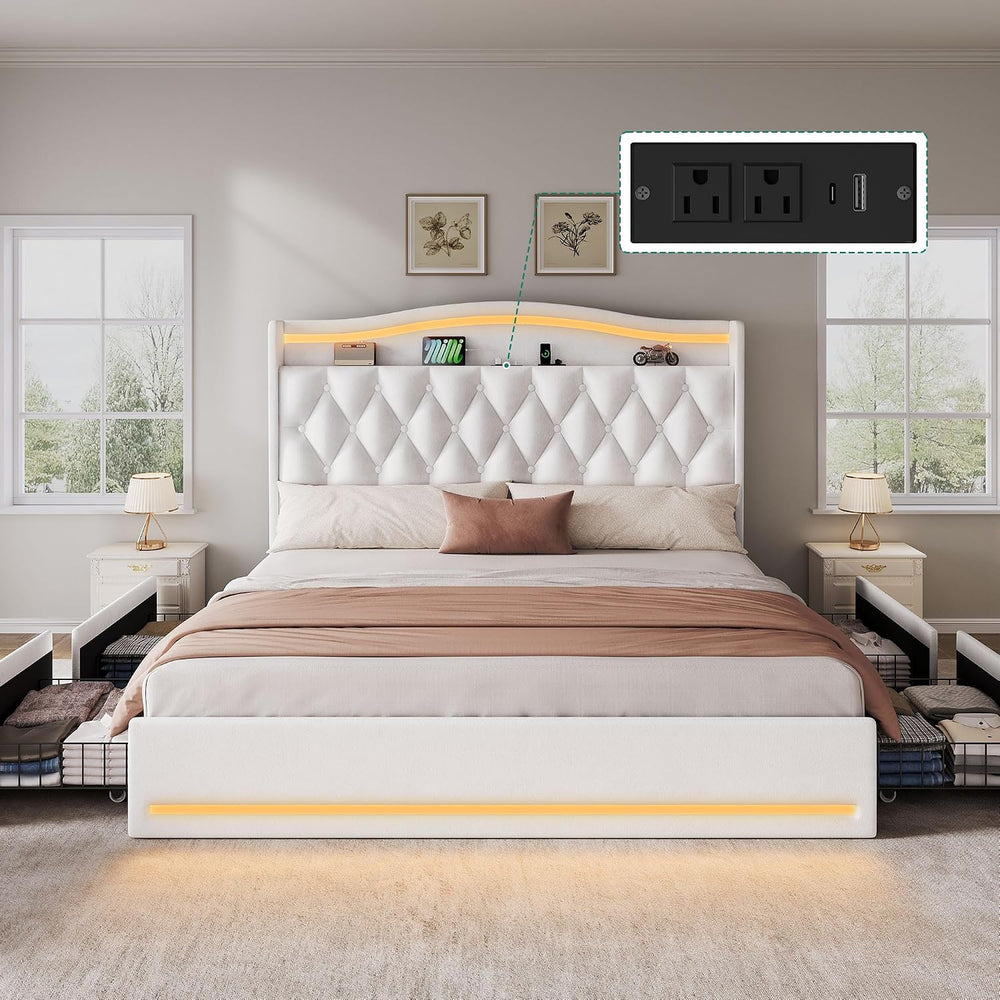 YITAHOME King Size Bed Frame with 4 Storage Drawers and RGB LED Lights