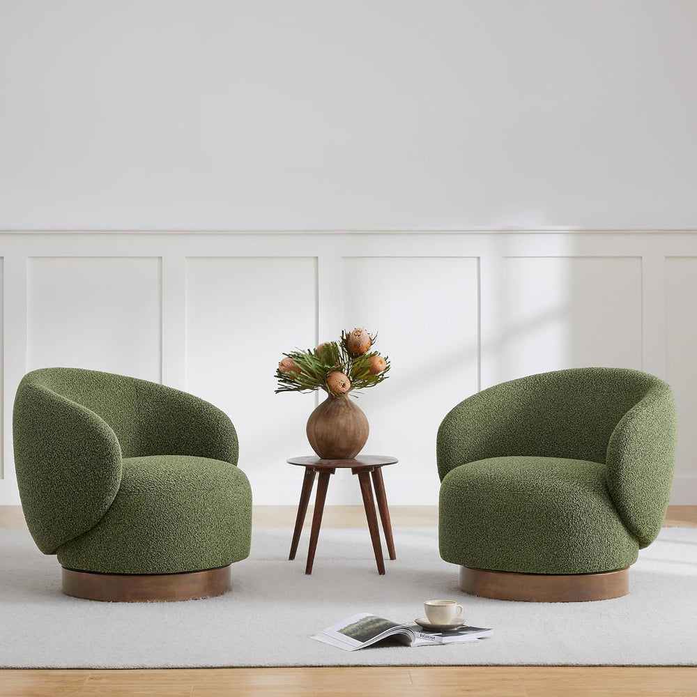KISLOT Swivel Barrel Accent Chair, Boucle Fabric, Moss Green, 2-Pack