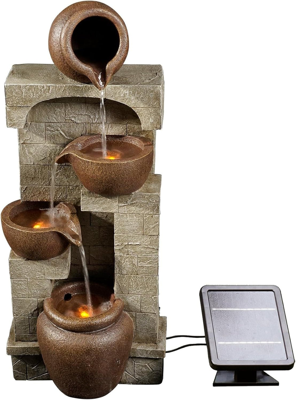 Teamson Home 28 in. Cascading Bowls and Stacked Stones LED Outdoor Water Foun...