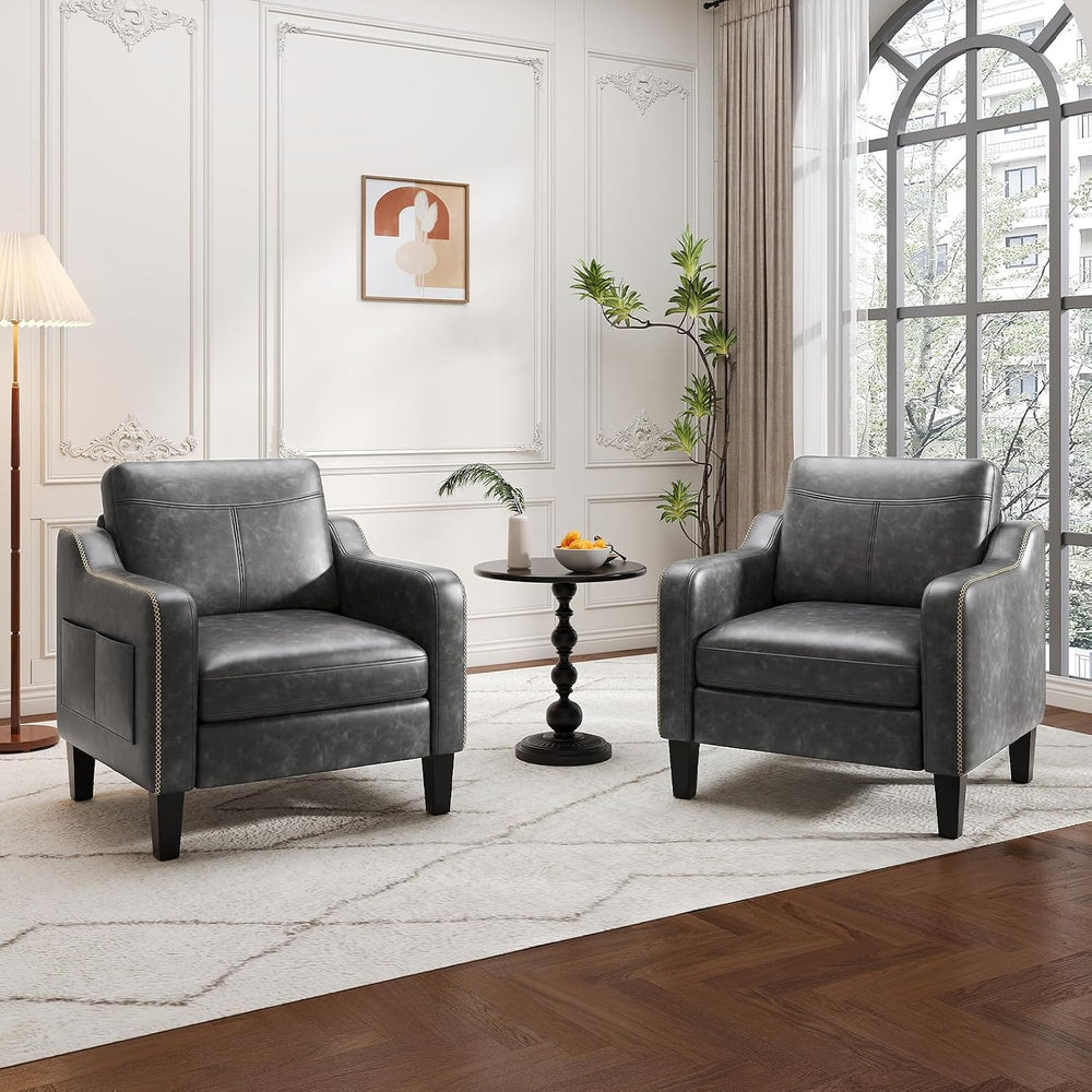 MALOL PU Leather Modern Accent Chair Set of 2, Black
