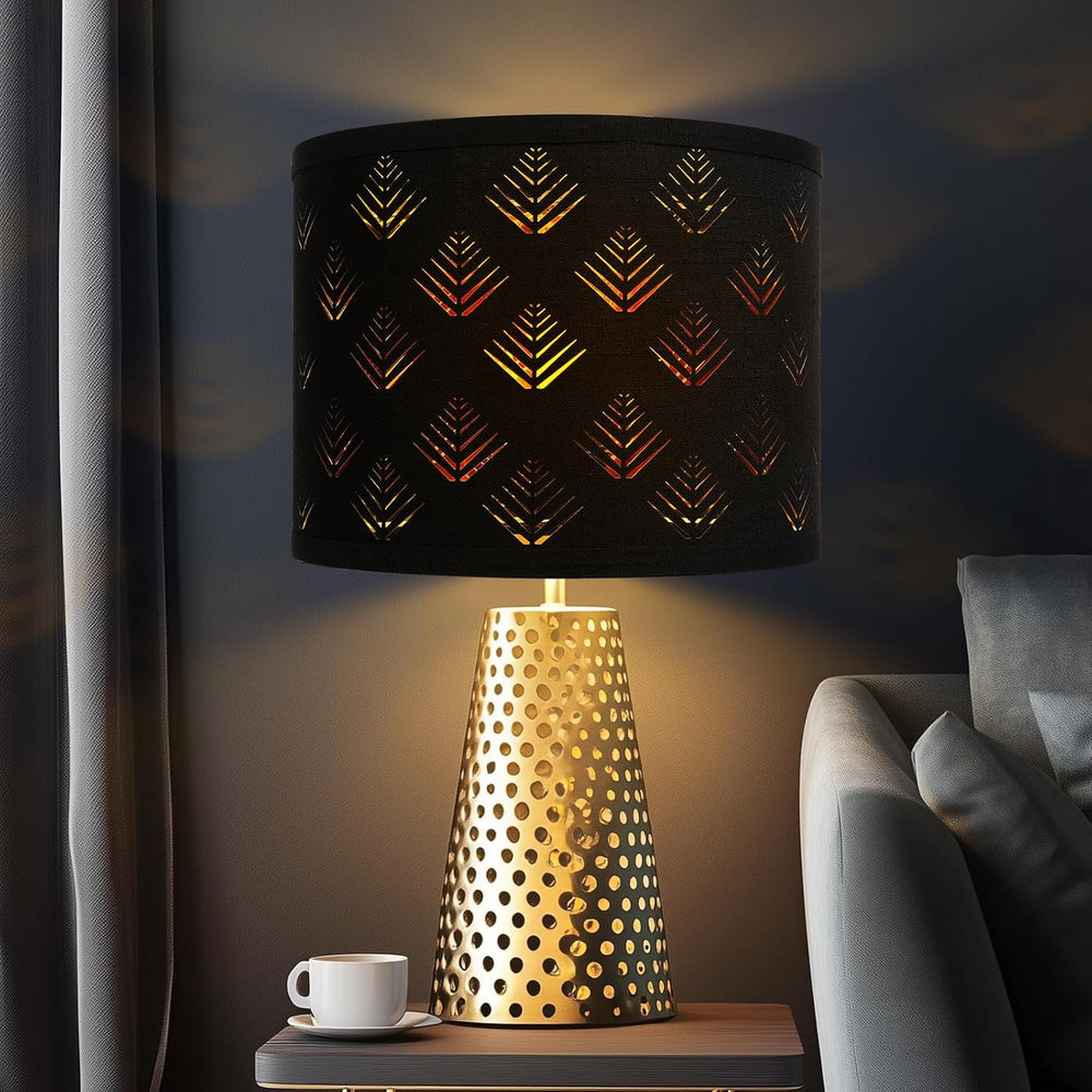 Lamp Shades Set of 2, Drum Lampshades with Leaf Design, 13" Top x 13&quo...
