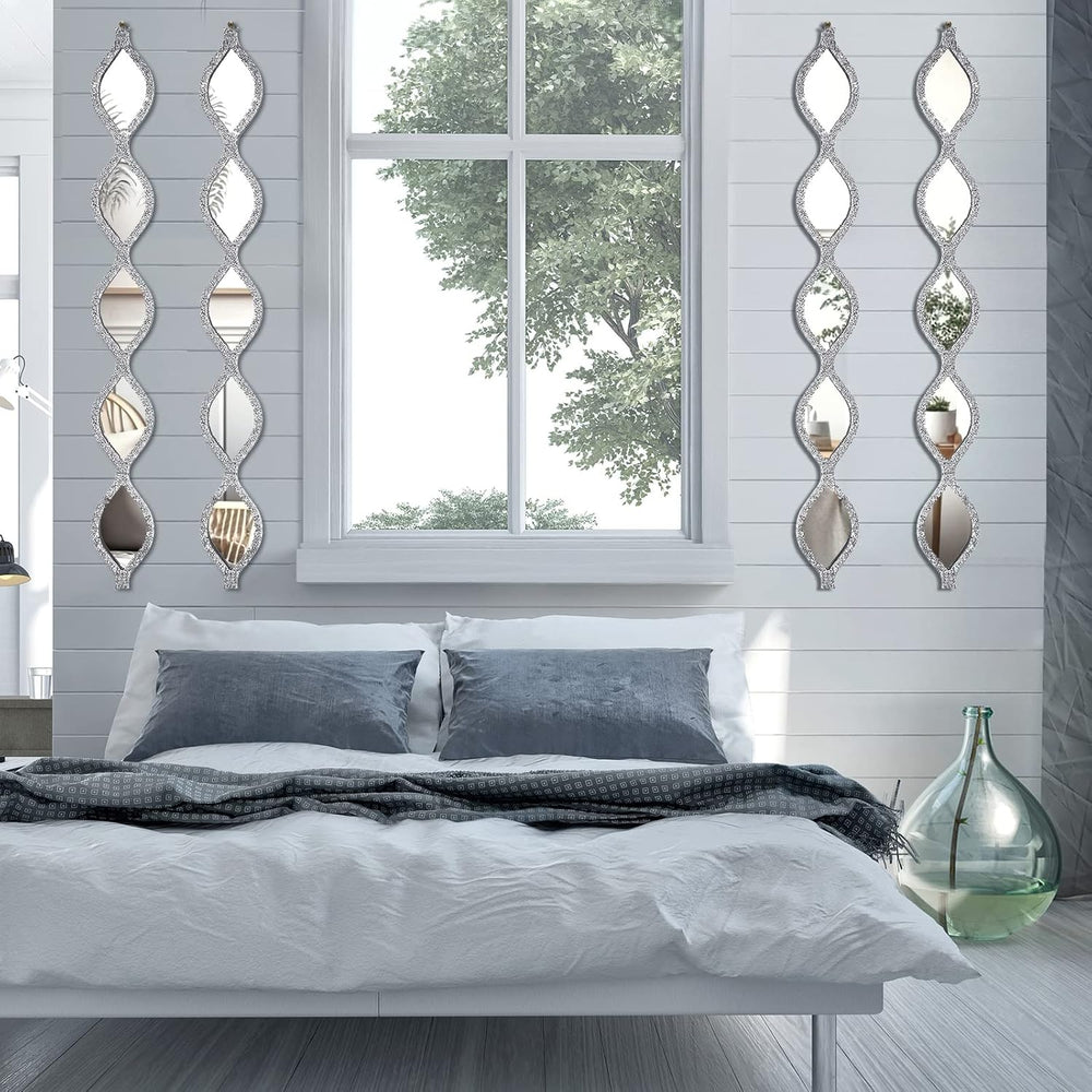 BBTO 4 Pcs Teardrop Mirror Wall Decor Silver Long Mirror Home Decorative