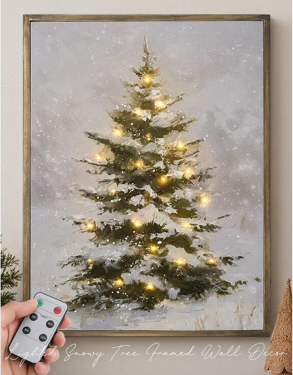 Christmas Decorations-18“ x 24" Lighted Framed Snowy Tree Canvas Wall Decor