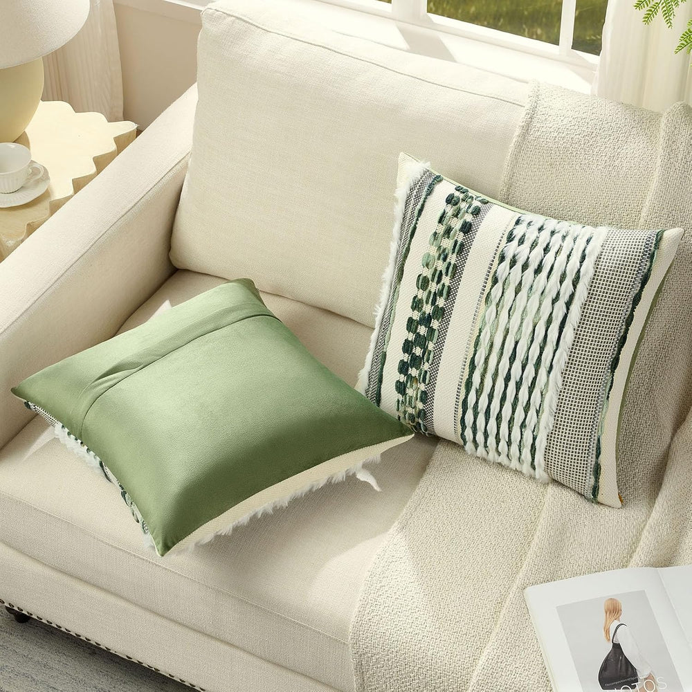 FUTEI 2 Pack Tufted Throw Pillow Covers Covers 18x18 Inch,Green