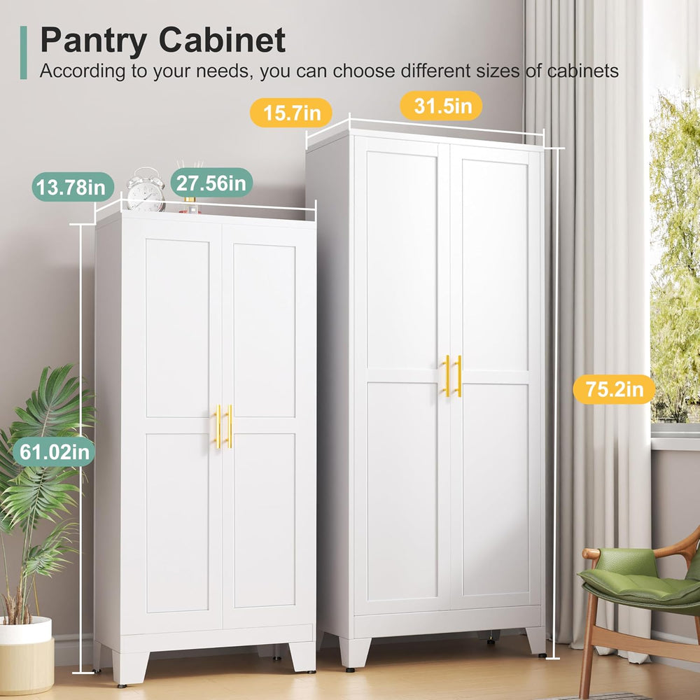 Metal Pantry Cabinet with 2 Doors and 5 Adjustable Shelves, 75"Kitchen S...