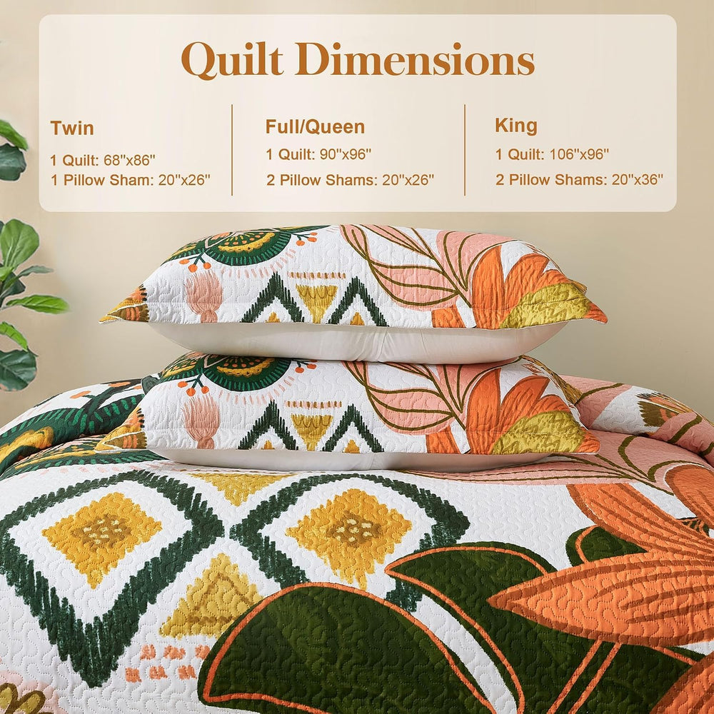 Tyrot 3 Piece Boho Floral King Quilt Bedding Sets